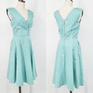 Collectif Turquoise/Mint and White Gingham Swing Dress